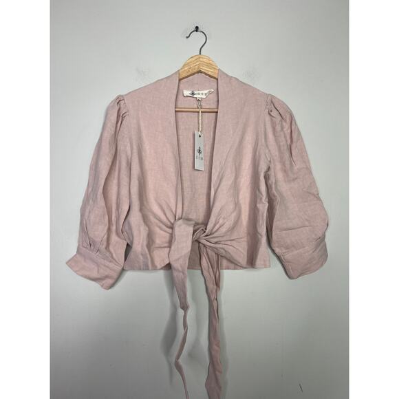NWT Just Bee Queen Front Tie Puff Sleeve Kali Top Dusty Rose Size: XS - Picture 2 of 7